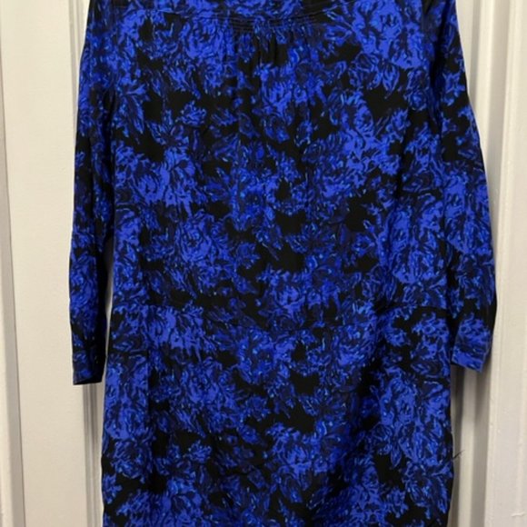 Blue and Black 100% Silk Madewell Dress, Size Large - Picture 4 of 4